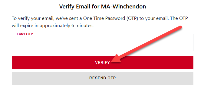 Email verification code screen