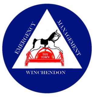 A white triangle inside a blue circle, with a rocking horse and the words Toy Town