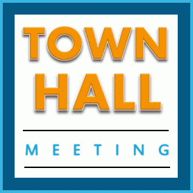 Picture of sign for Town Hall Meeting