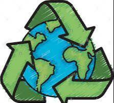 A crayon image of the blue and green earth with green recycle arrows circling the earth 