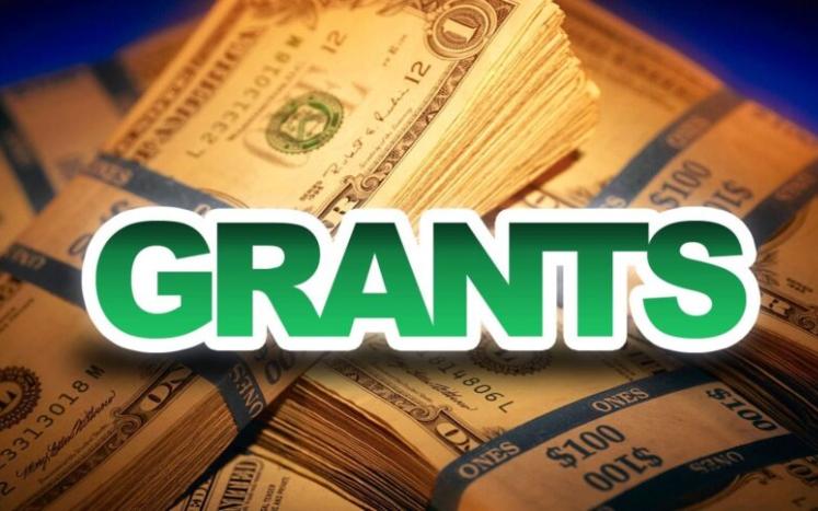 In bold green text, "GRANTS" over a background of dollar bills